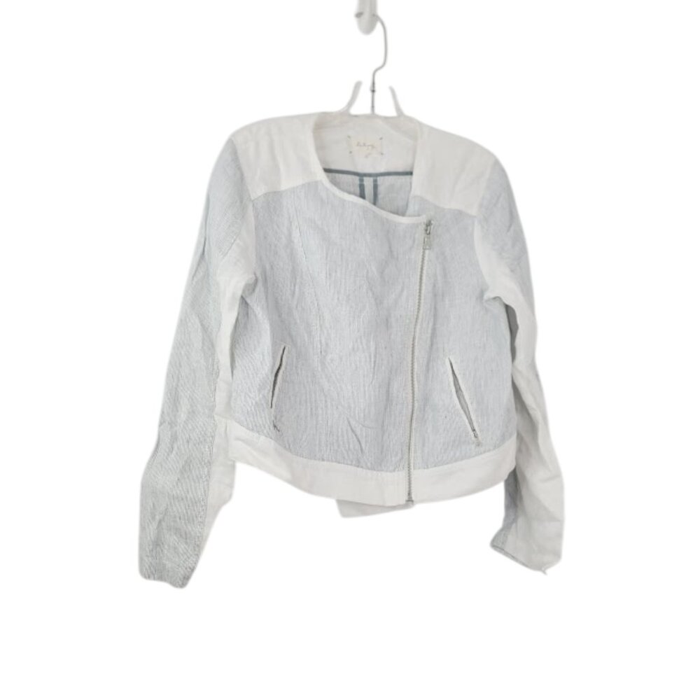 Lou & Grey Women's White Gray Asymmetric Outdoor Shell Moto Jacket Size M